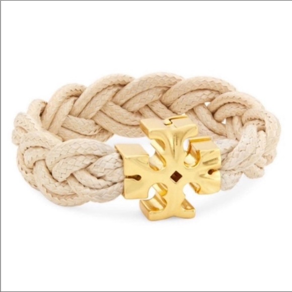 Tory Burch Roxanne Rolled Gold and white woven bracelet - Picture 4 of 4